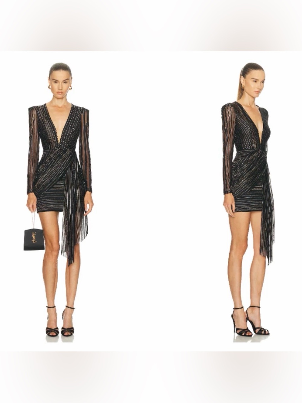 PatBO Black Sequin Fringe Wrap Mini Dress